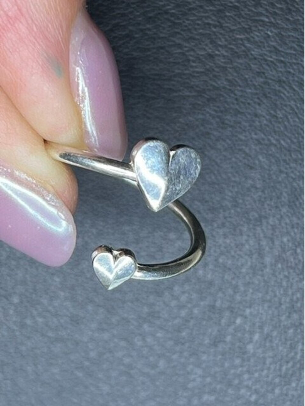 B7553 Alex and Ani Sterling Silver Sterling Silver Bypass Ring Open Two Hearts 7